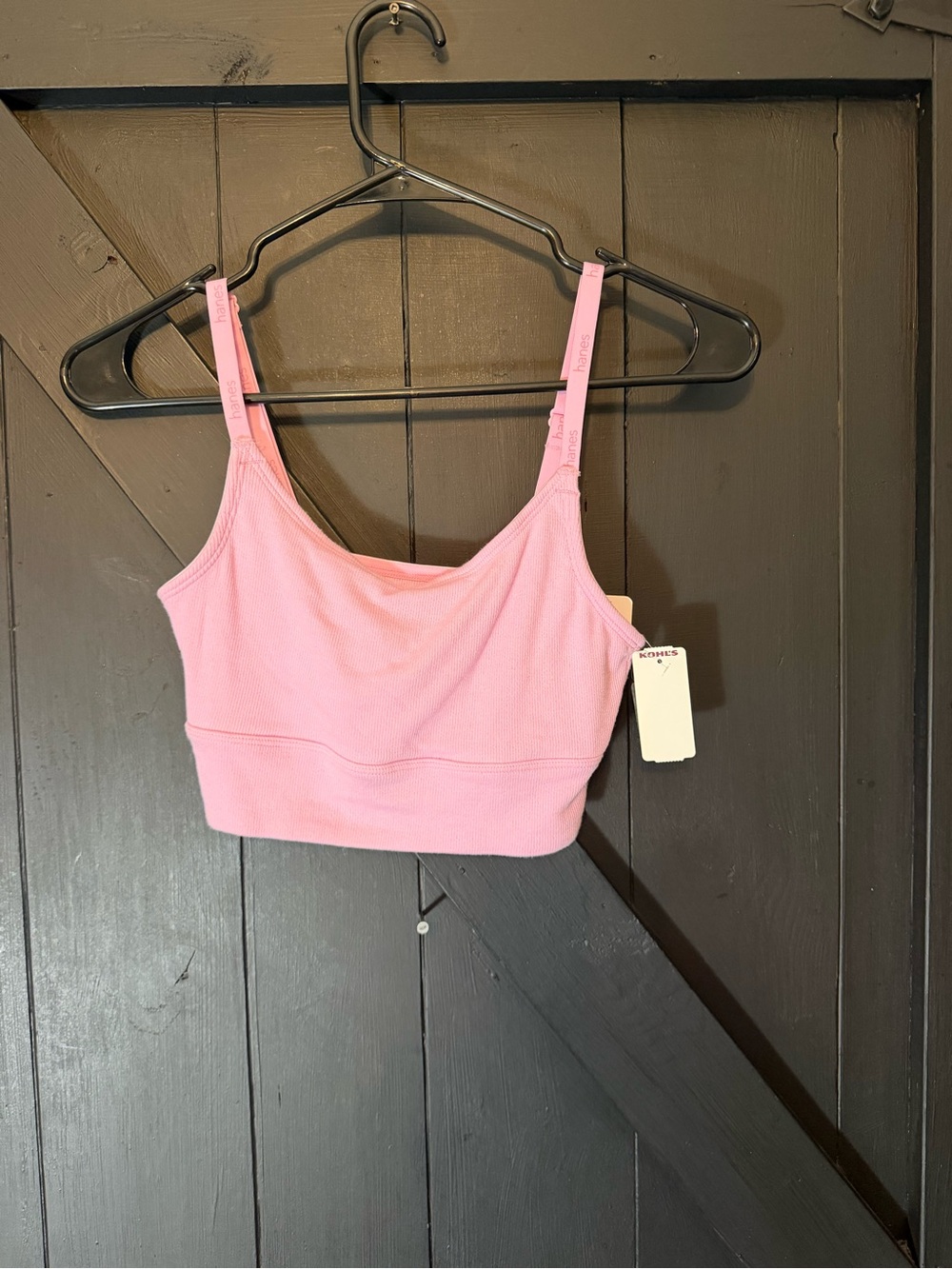 Hanes Soft Pink Ribbed Crop Bralette with Adjustable Straps